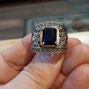 Vintage-Inspired Silver Ring with Blue Stone